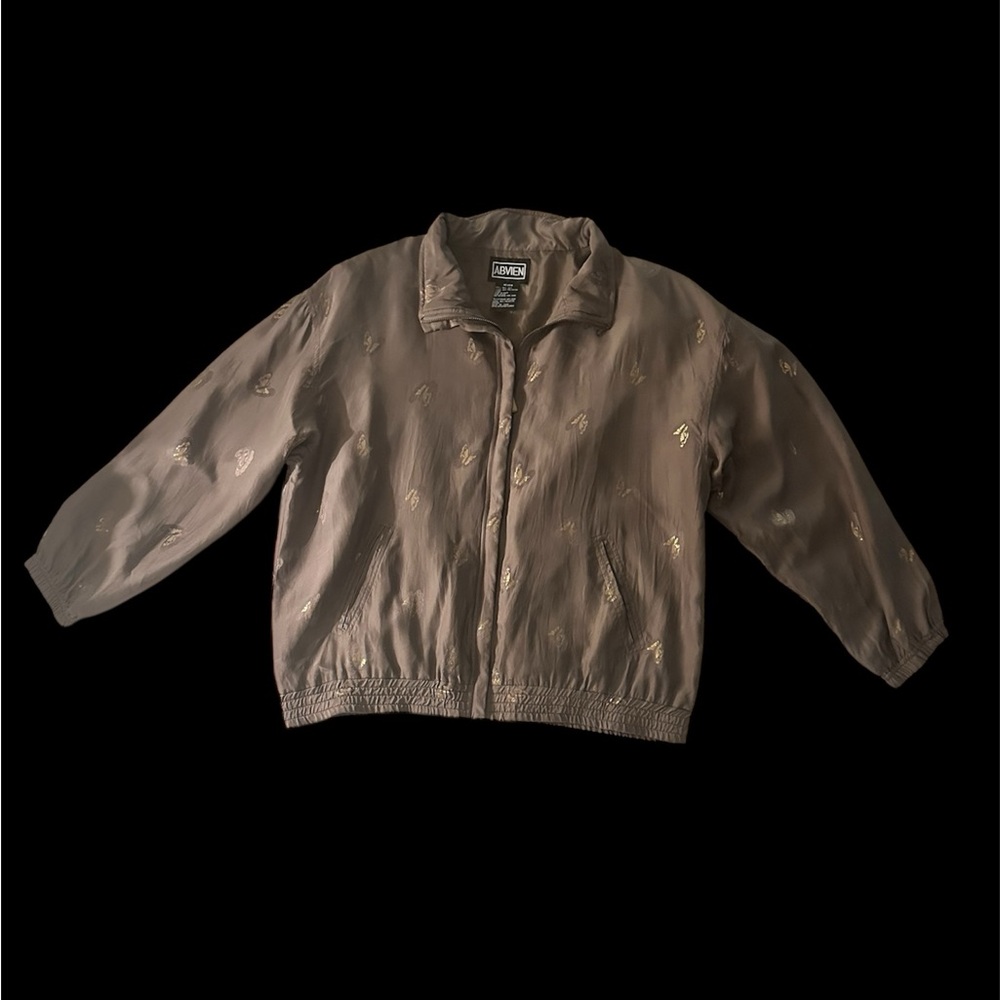 Stylish Brown/Tan Silk Vintage Bomber Jacket- Size L Abvien